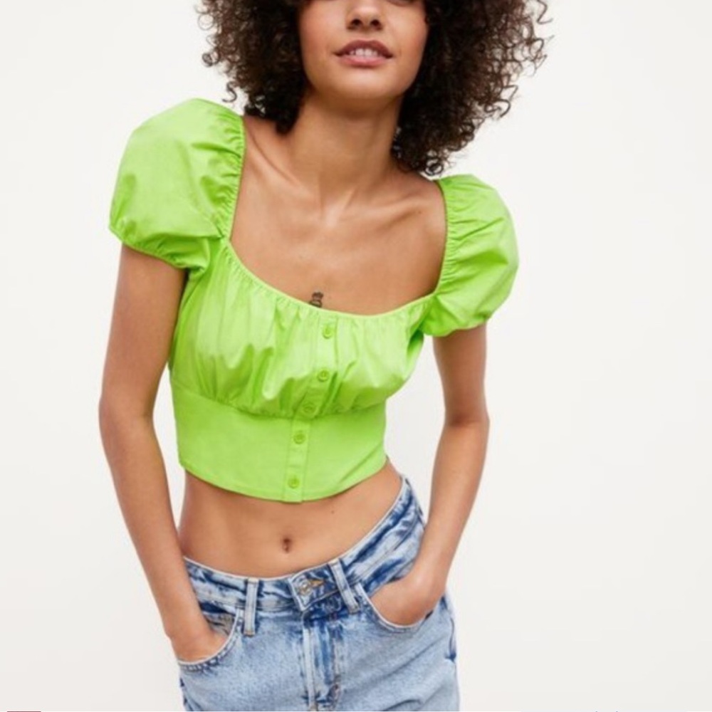 Zara Green Puff Sleeve Top